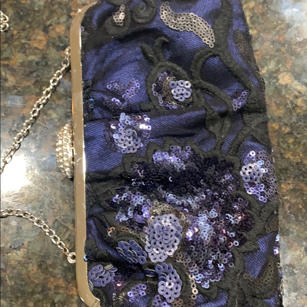 Cocktail purse- Navy sequence /Black lace - Picture 3 of 8